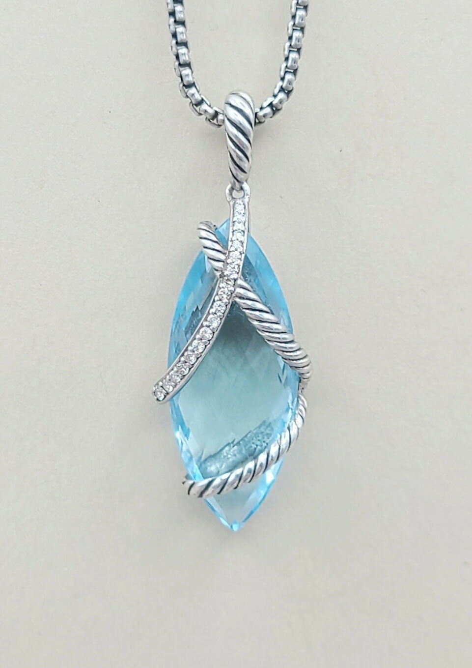 David Yurman Cable Wrap Blue Topaz Diamond Pendant Certified Pre-Owned #
