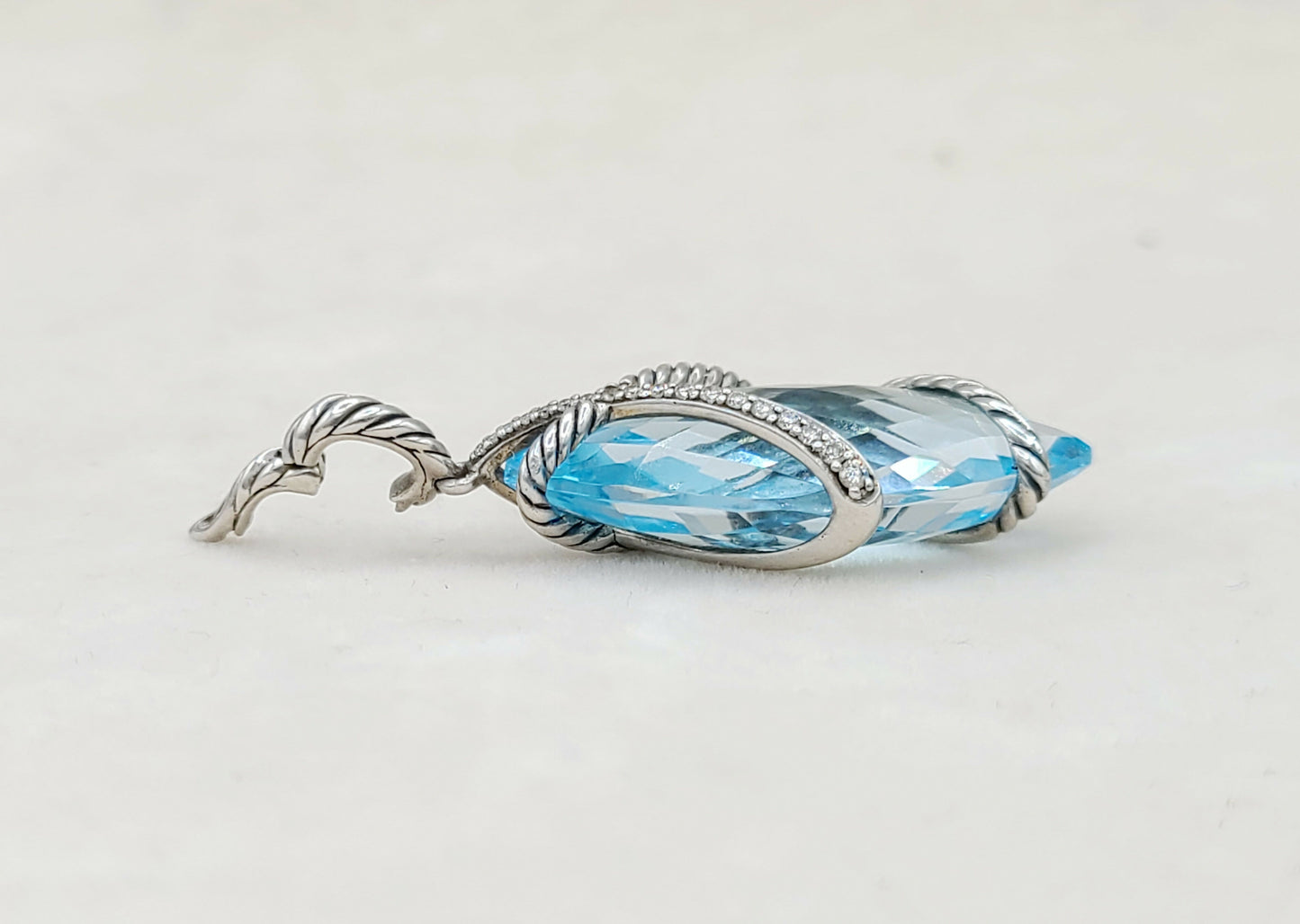 David Yurman Cable Wrap Blue Topaz Diamond Pendant Certified Pre-Owned #