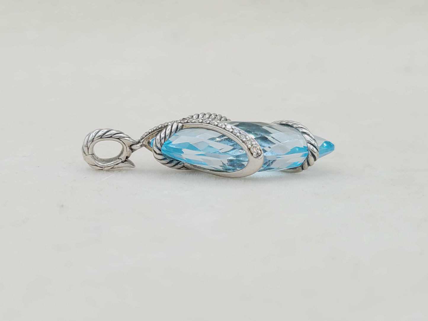 David Yurman Cable Wrap Blue Topaz Diamond Pendant Certified Pre-Owned #