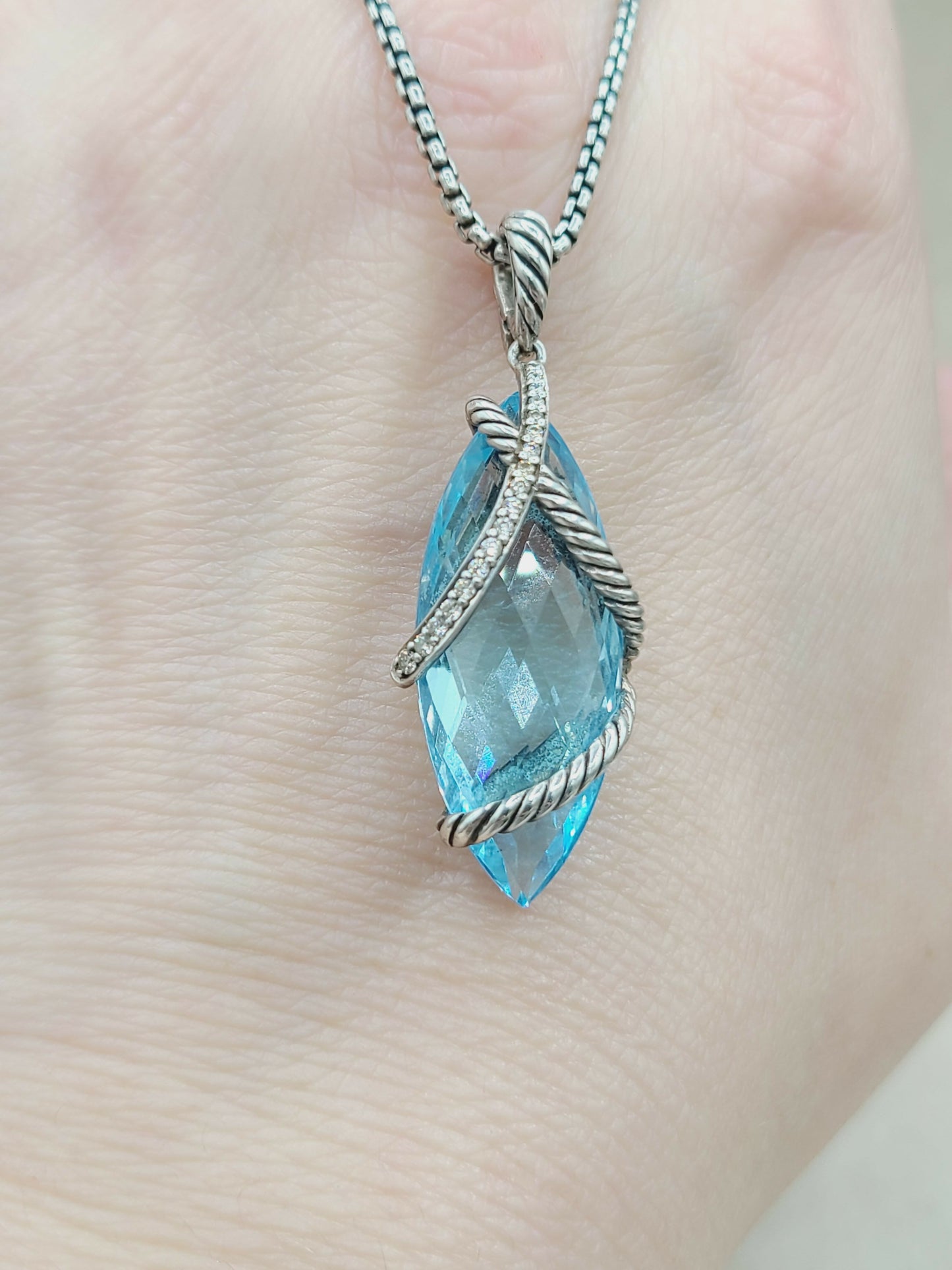 David Yurman Cable Wrap Blue Topaz Diamond Pendant Certified Pre-Owned #