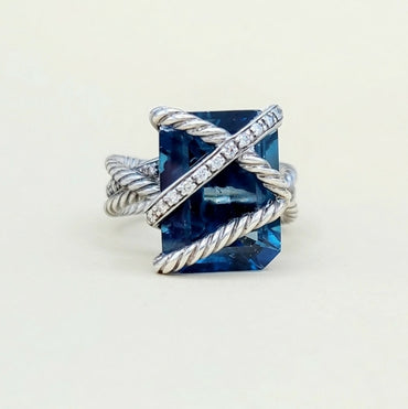 David Yurman Cable Wrap Ring – Blue Topaz & Diamonds