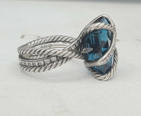 David Yurman Cable Wrap Ring – Blue Topaz & Diamonds