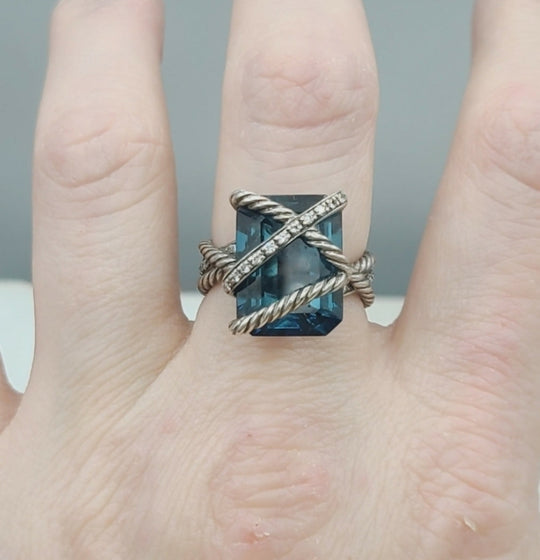 David Yurman Cable Wrap Ring – Blue Topaz & Diamonds