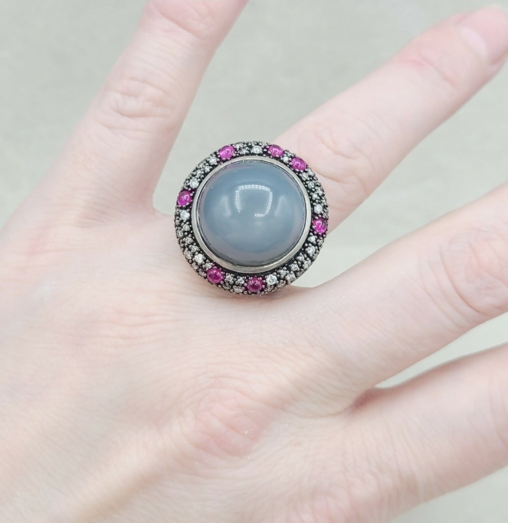 David Yurman Cerise Midnight Melange Ring With Moonstone, Ruby and Diamonds