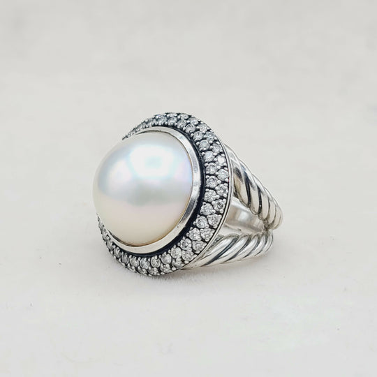 David Yurman Cerise Moonlight Ice Ring – Pearl & Diamonds