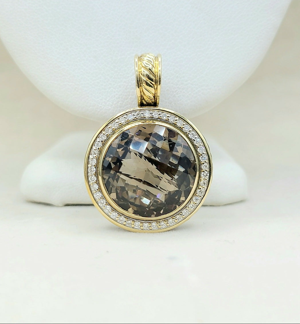 David Yurman Cerise Pendant Enhancer With Smoky Quartz Diamonds And #