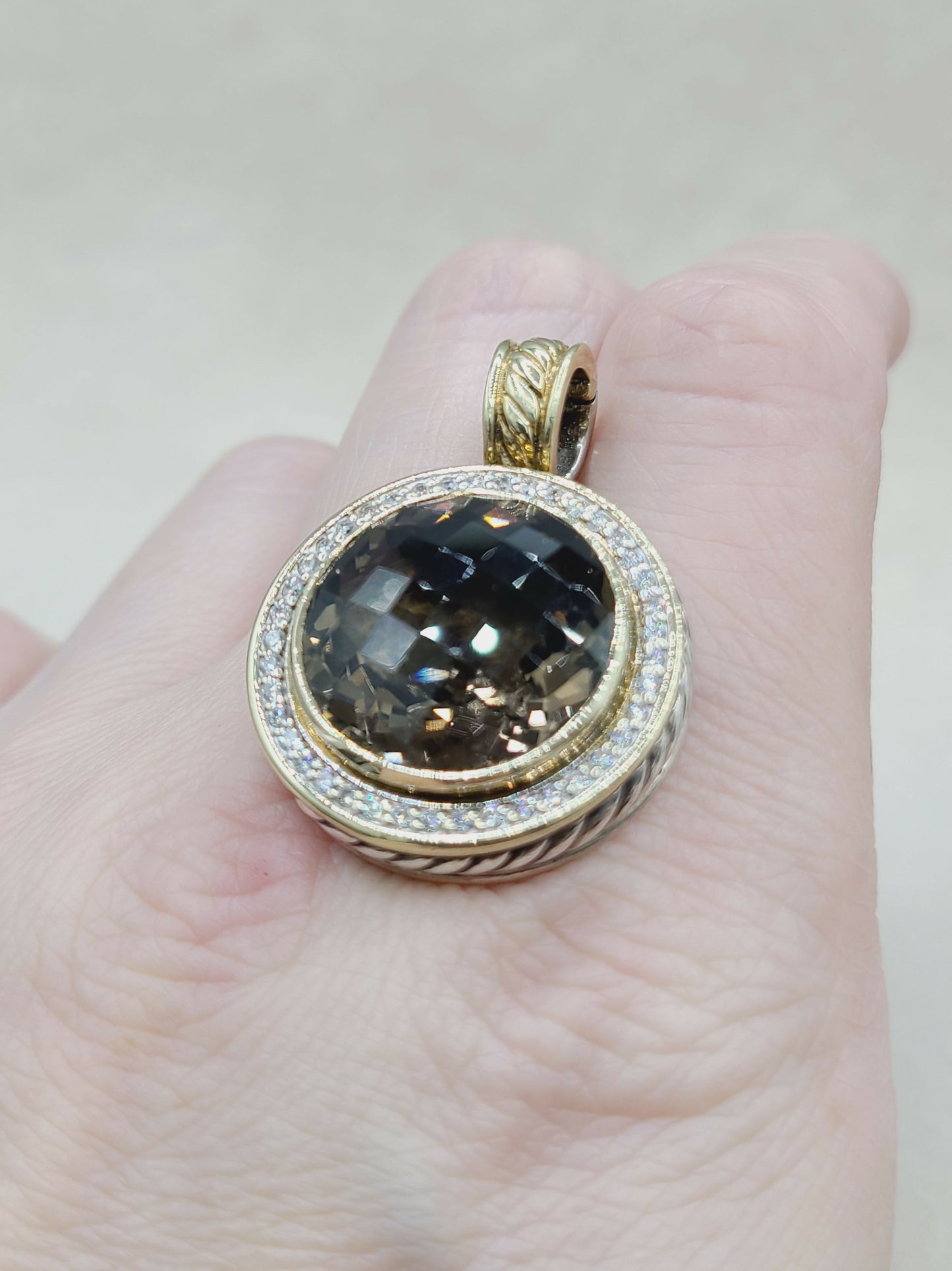 David Yurman Cerise Pendant Enhancer With Smoky Quartz Diamonds And #