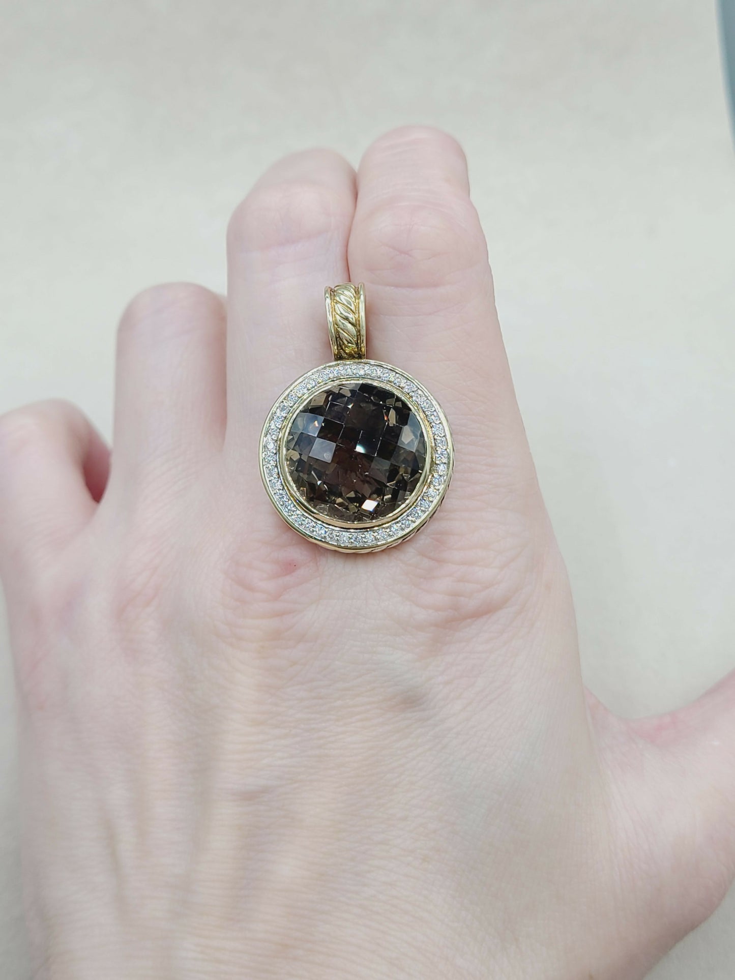 David Yurman Cerise Pendant Enhancer With Smoky Quartz Diamonds And #