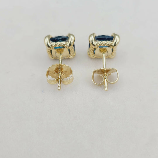David Yurman Chatelaine Earrings Blue Topaz & Gold