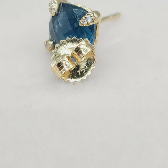 David Yurman Chatelaine Earrings Blue Topaz & Gold