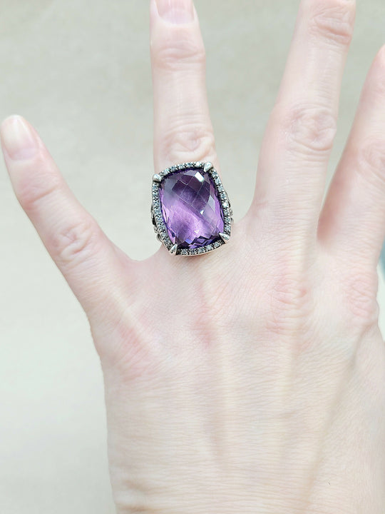 David Yurman Chatelaine Elongated Ring Amethyst & Diamonds
