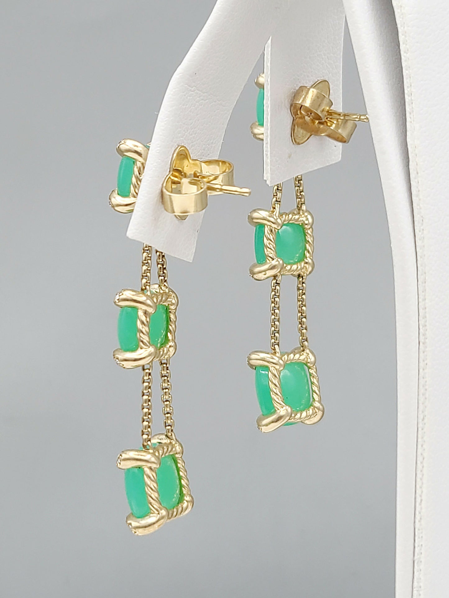 David Yurman-Chatelaine-Linear Chain 18k Earrings With Chrysoprase AYW Luxury