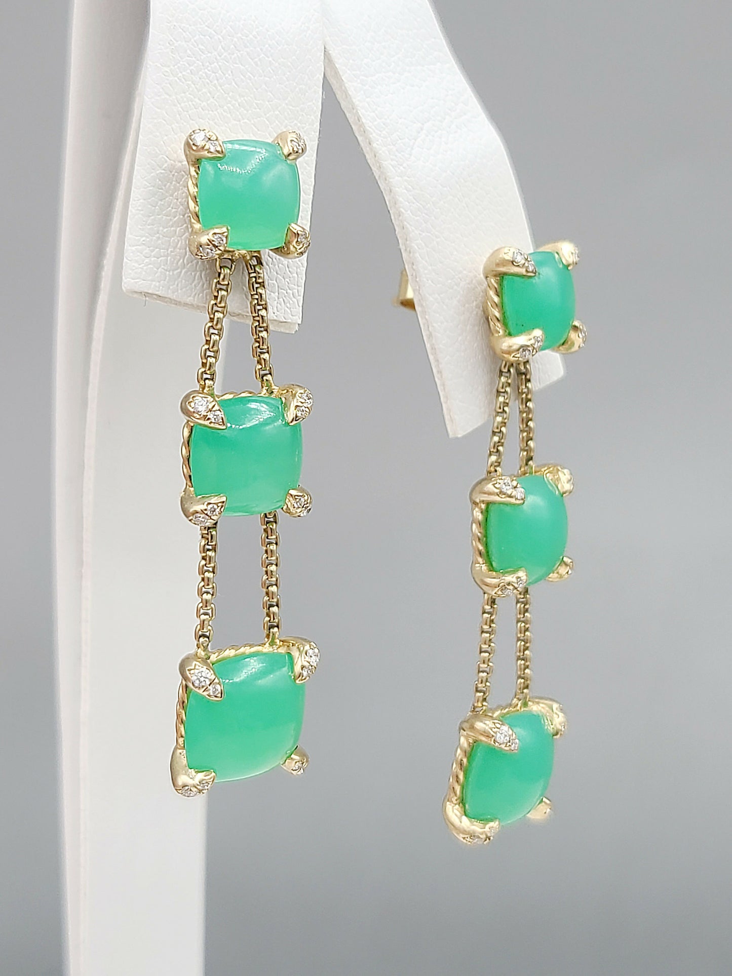 David Yurman-Chatelaine-Linear Chain 18k Earrings With Chrysoprase AYW Luxury