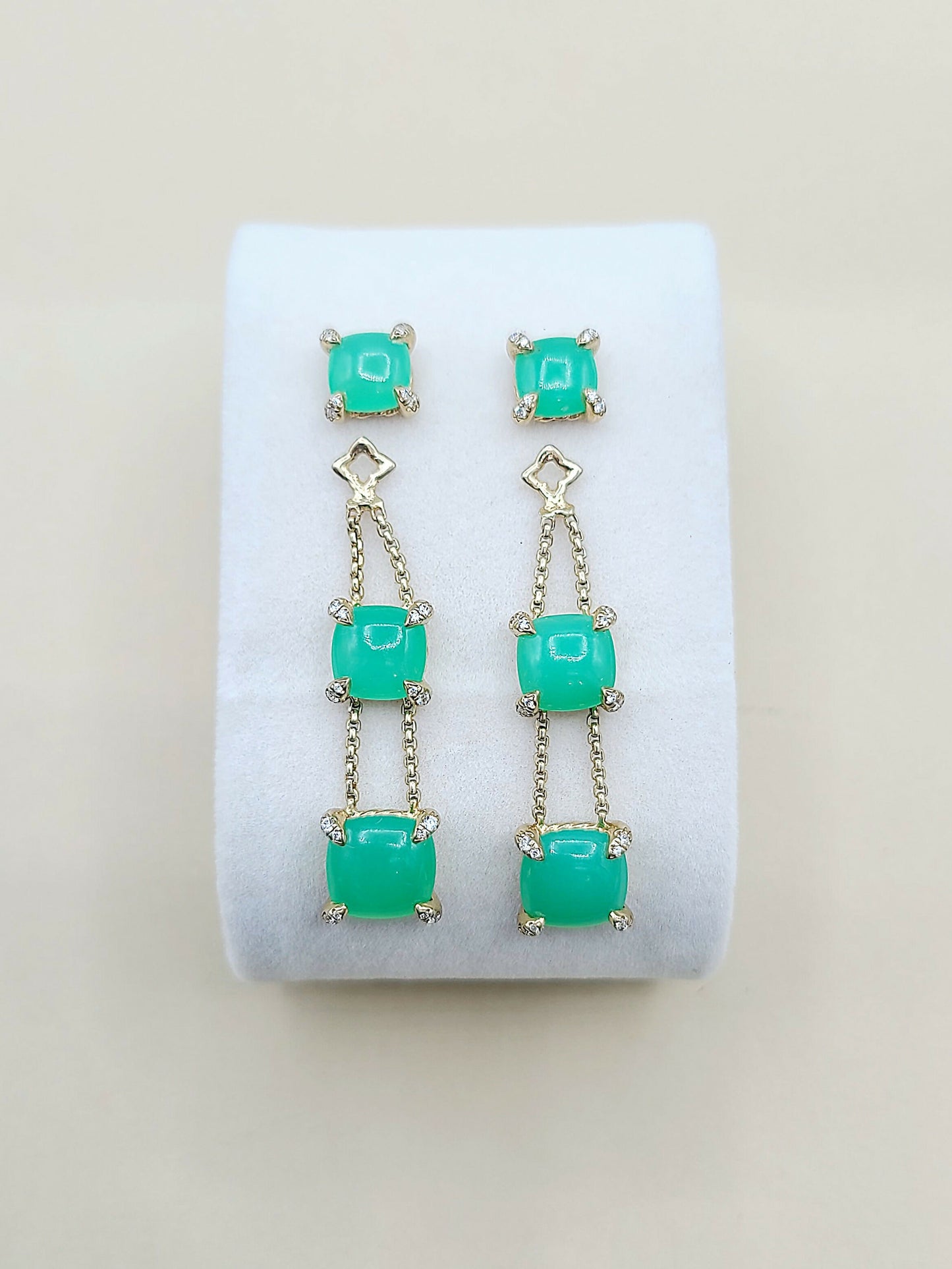 David Yurman-Chatelaine-Linear Chain 18k Earrings With Chrysoprase AYW Luxury