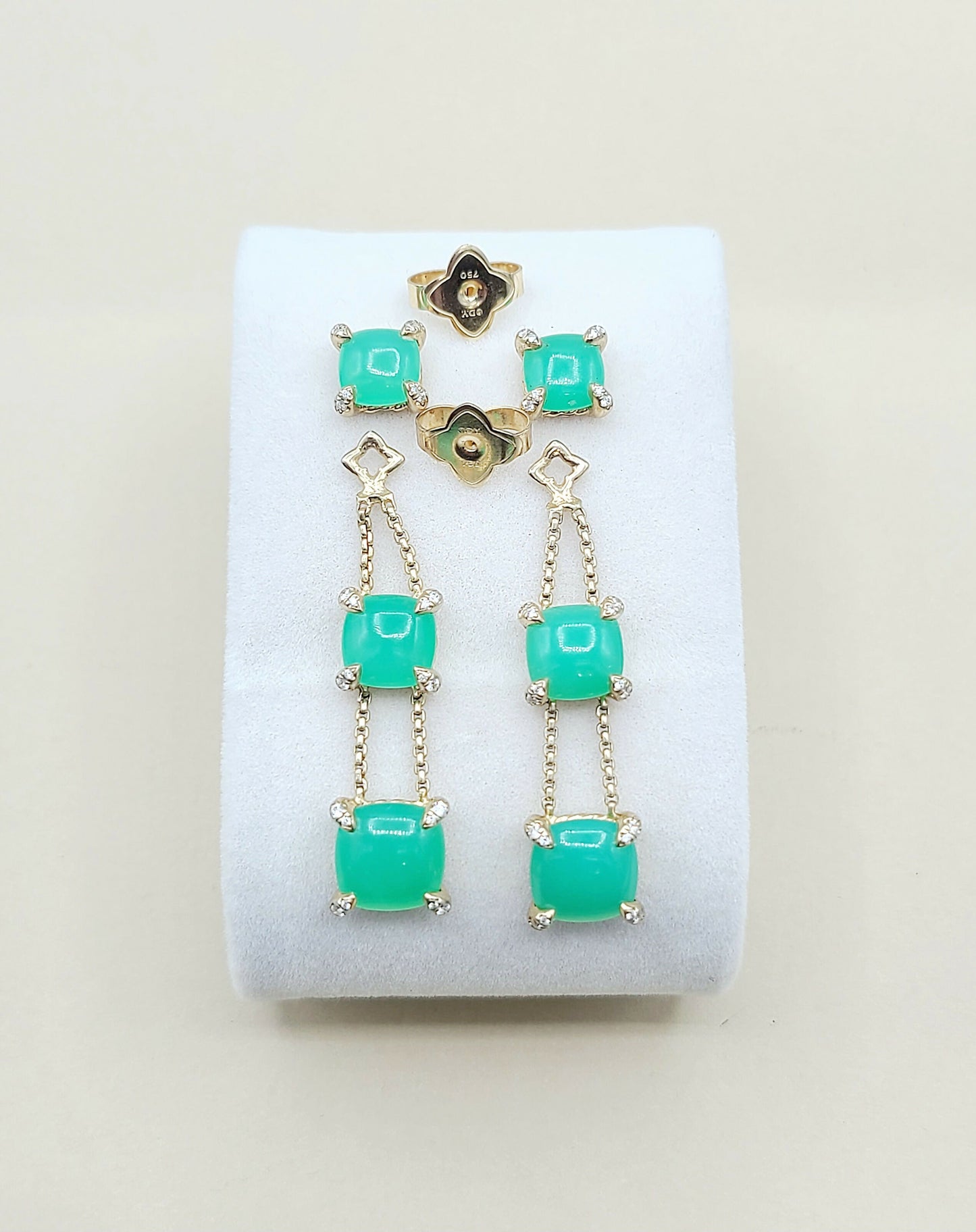 David Yurman-Chatelaine-Linear Chain 18k Earrings With Chrysoprase AYW Luxury