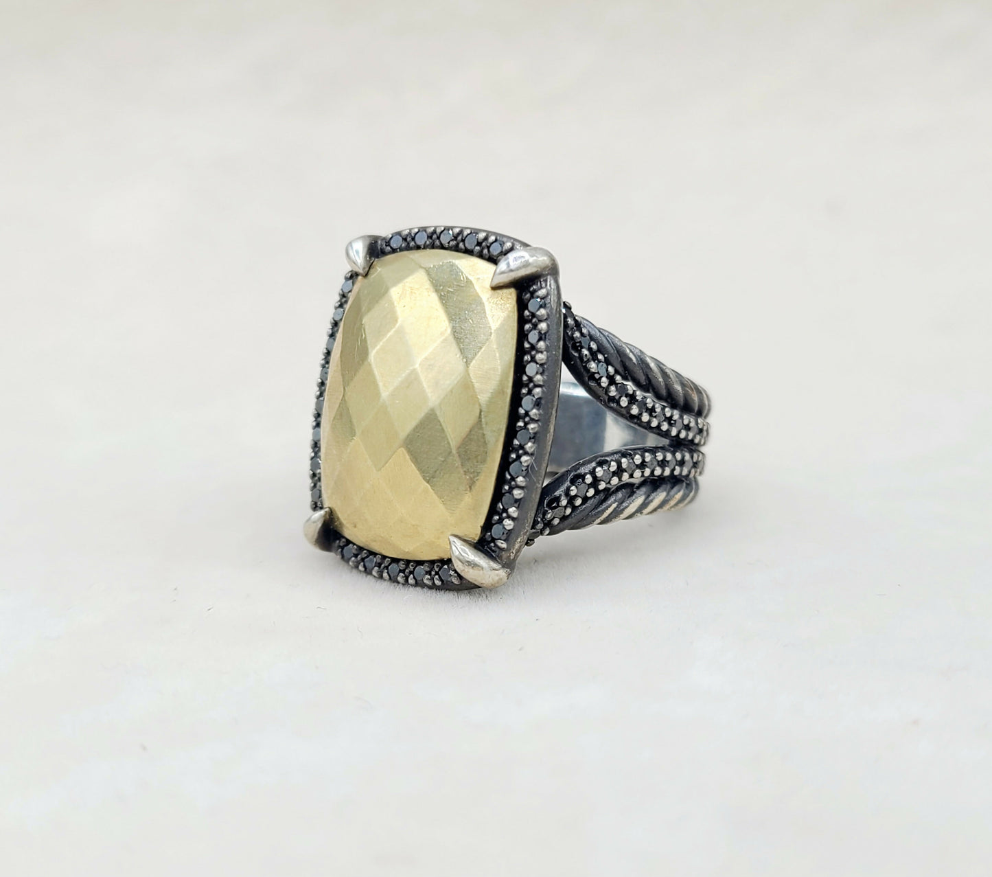 David Yurman Chatelaine Gold Dome Black Diamond Ring Certified AYW Luxury #