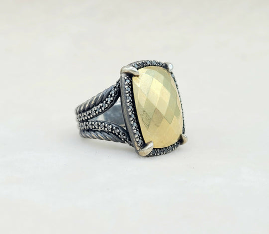 David Yurman Chatelaine Oblong Ring Black Diamonds & Gold