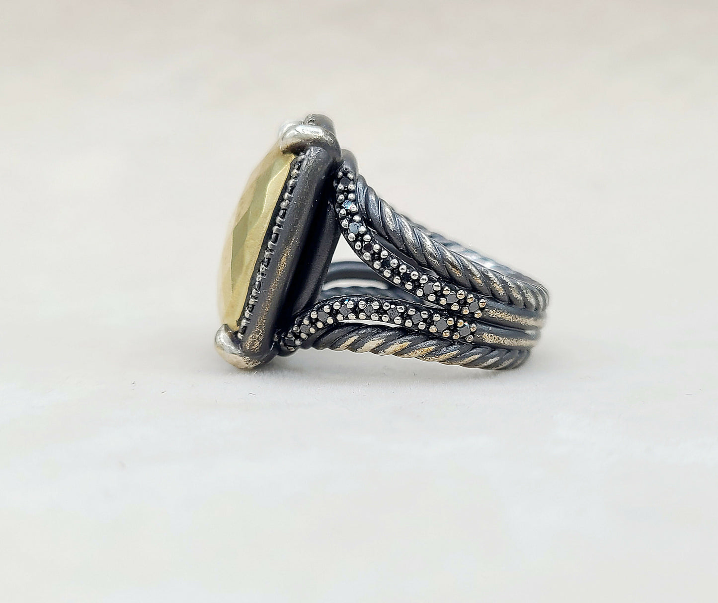 David Yurman Chatelaine Gold Dome Black Diamond Ring Certified AYW Luxury #