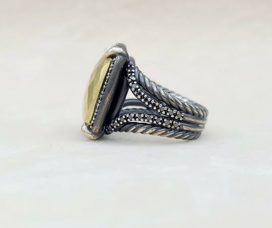 David Yurman Chatelaine Oblong Ring Black Diamonds & Gold