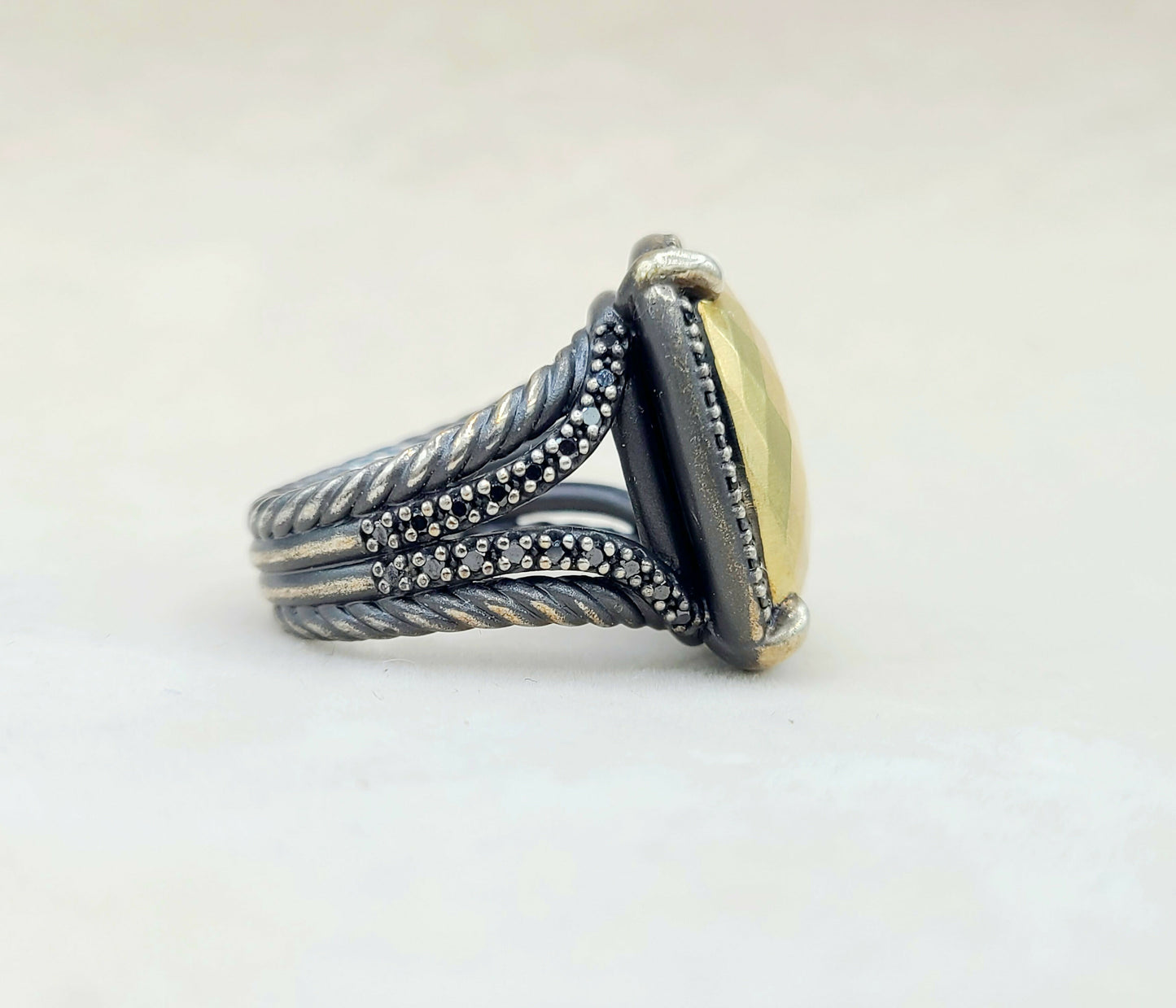 David Yurman Chatelaine Gold Dome Black Diamond Ring Certified AYW Luxury #