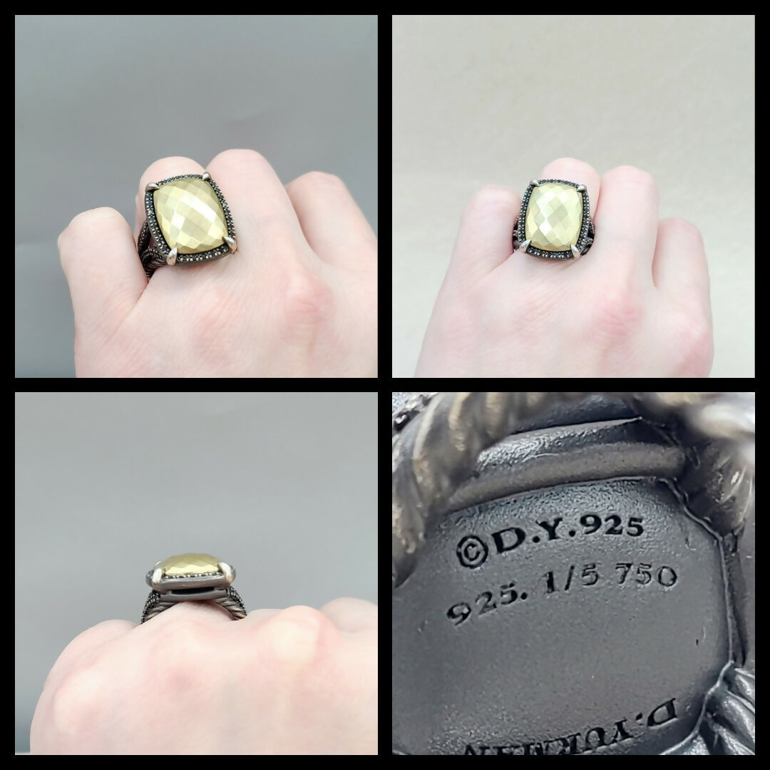 David Yurman Chatelaine Gold Dome Black Diamond Ring Certified AYW Luxury #