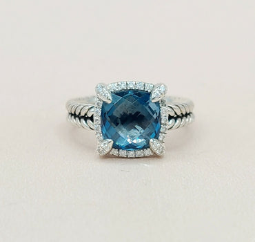 David Yurman Chatelaine Pavé Diamond Bezel  Blue Topaz Ring