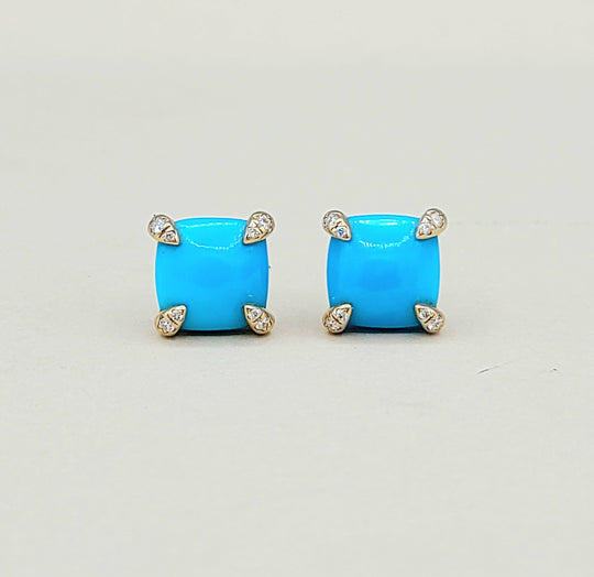 David Yurman Chatelaine Stud Earrings Turquoise & Diamonds
