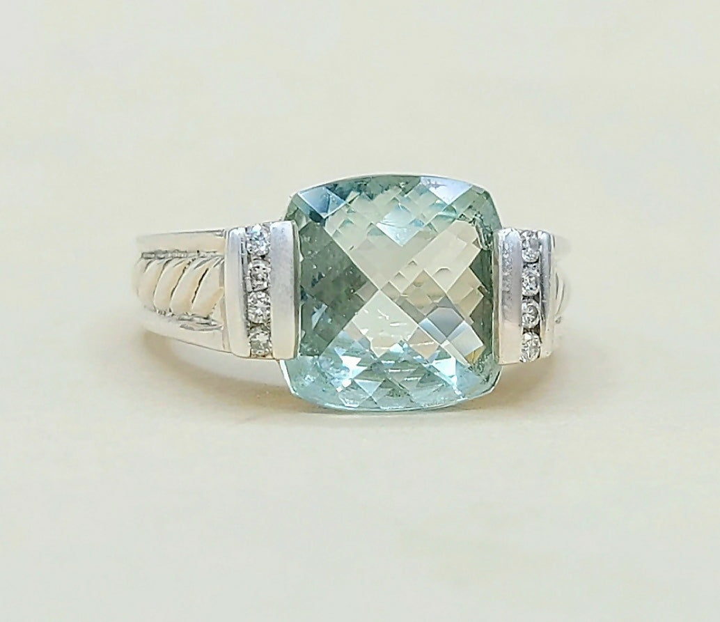 David Yurman Deco Ring With Prasiolite And Diamonds
