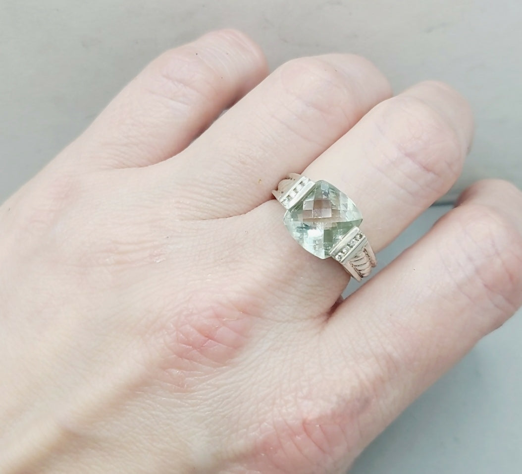 David Yurman Deco Ring With Prasiolite And Diamonds
