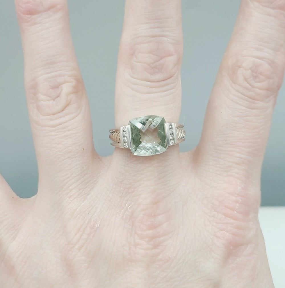 David Yurman Deco Ring With Prasiolite And Diamonds