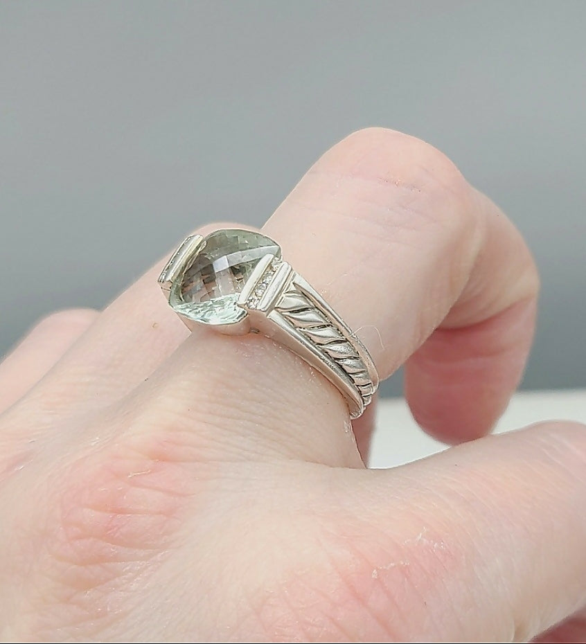David Yurman Deco Ring With Prasiolite And Diamonds