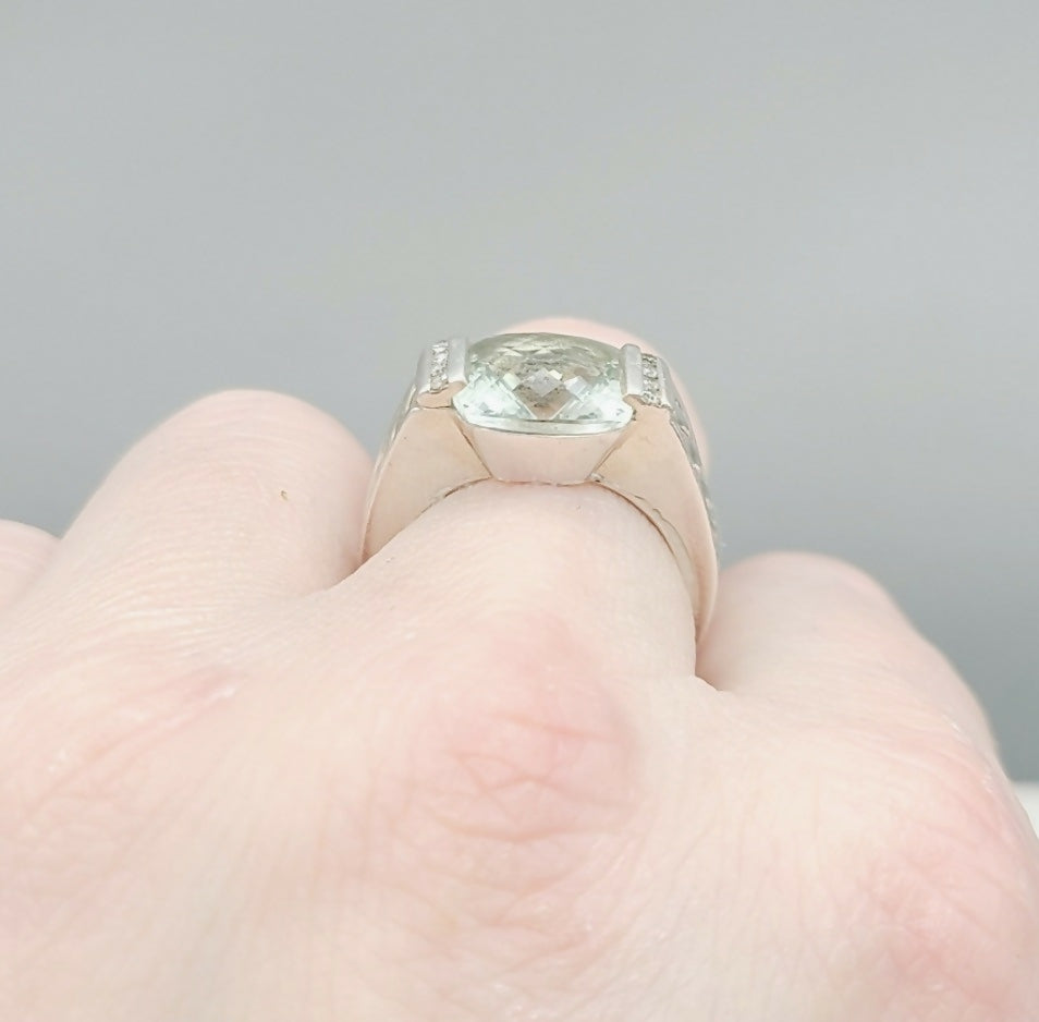 David Yurman Deco Ring With Prasiolite And Diamonds