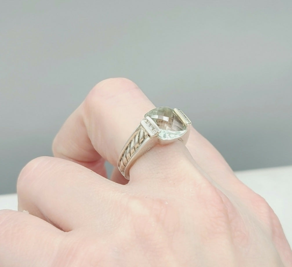 David Yurman Deco Ring With Prasiolite And Diamonds