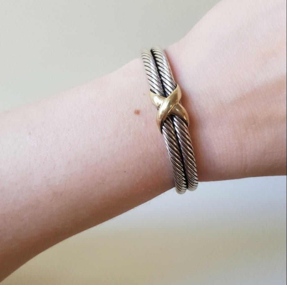 David Yurman Double Cable X Gold Bracelet | Certified Pre-Owned AYW Luxury #