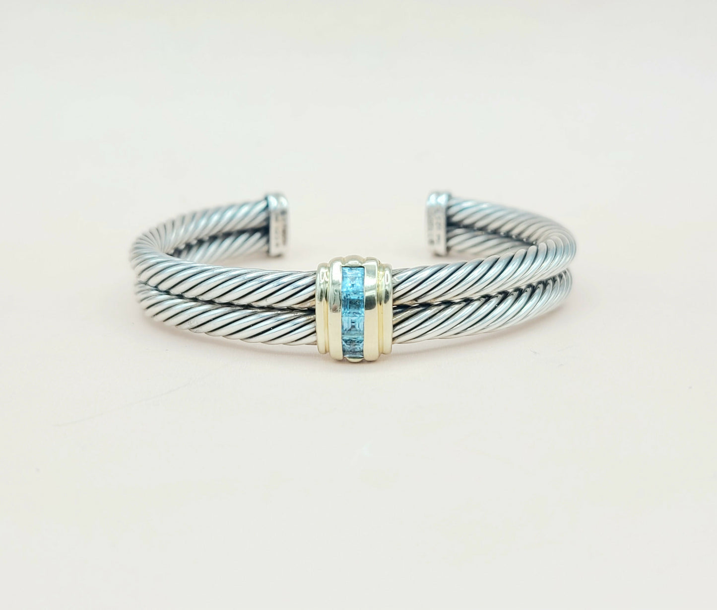David Yurman Double Cable Renaissance Station Blue Topaz Bracelet AYW Luxury #