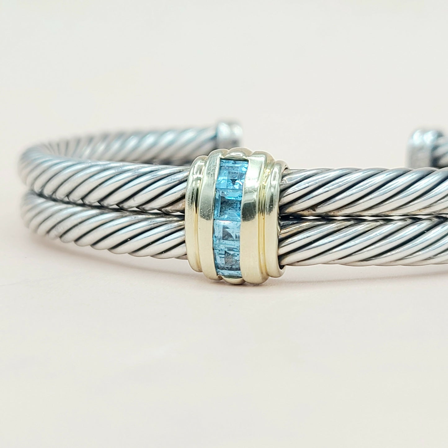 David Yurman Double Cable Renaissance Station Blue Topaz Bracelet AYW Luxury #