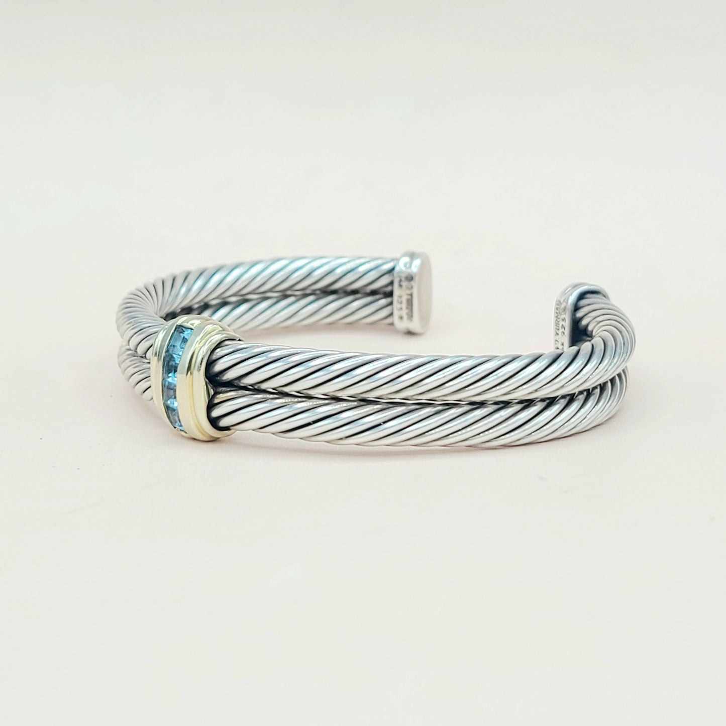 David Yurman Double Cable Renaissance Station Blue Topaz Bracelet AYW Luxury #