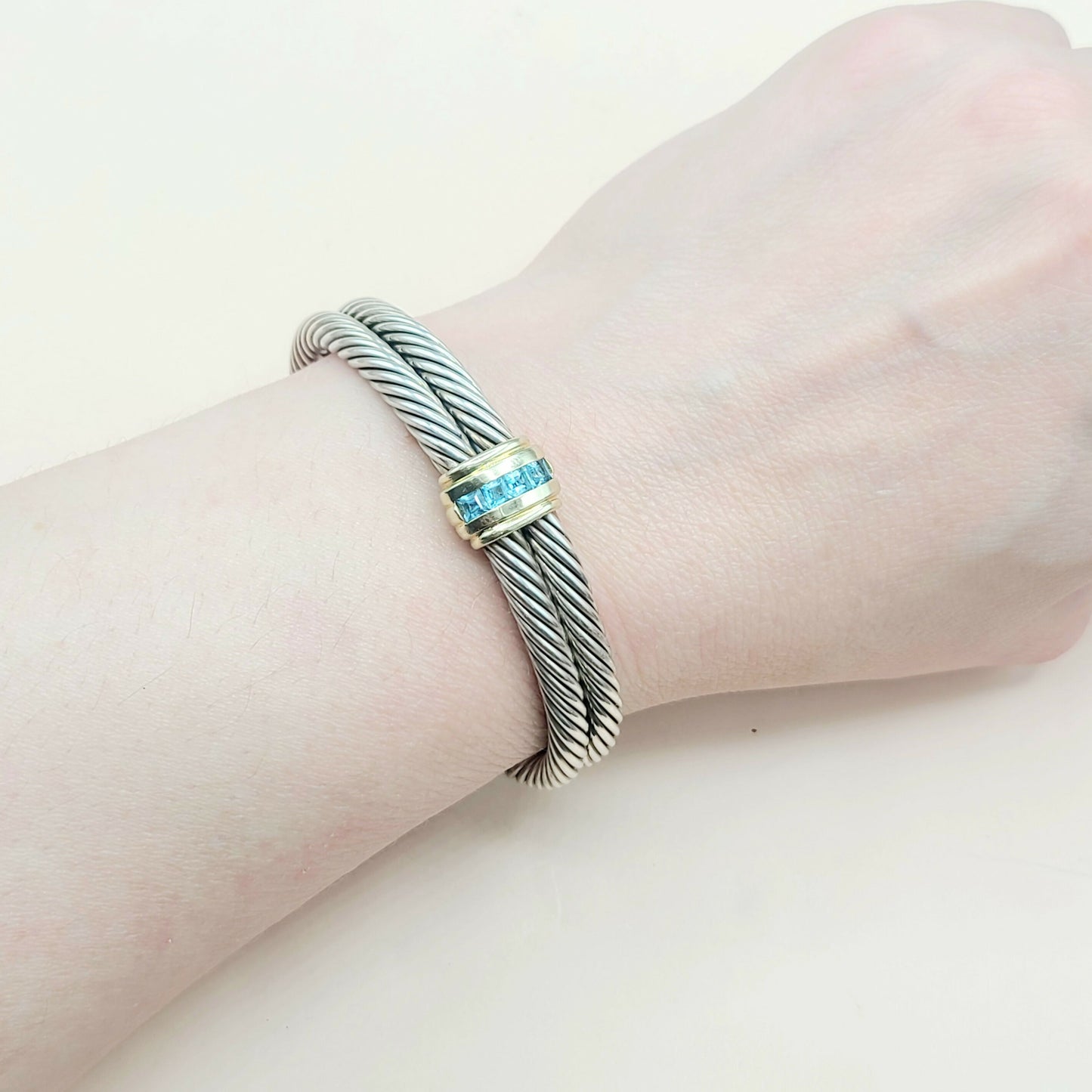 David Yurman Double Cable Renaissance Station Blue Topaz Bracelet AYW Luxury #