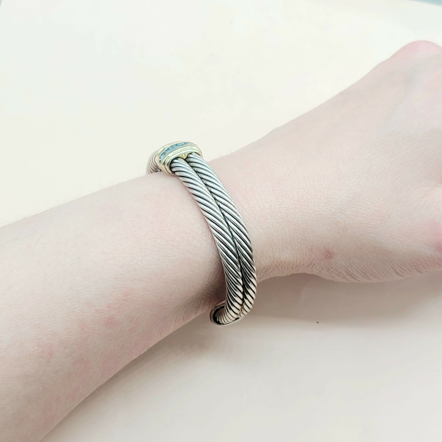David Yurman Double Cable Renaissance Station Blue Topaz Bracelet AYW Luxury #