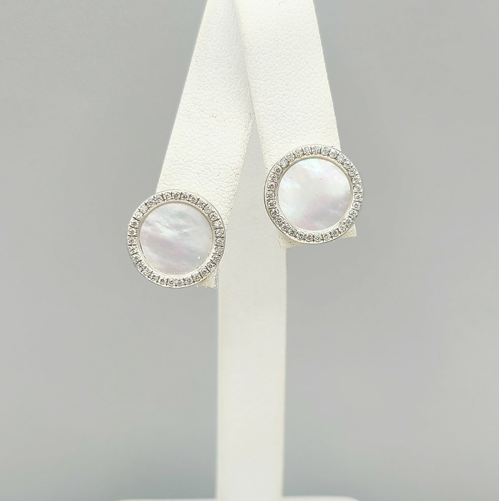 David Yurman Elements Button Earrings, Mother of Pearl & Diamond #