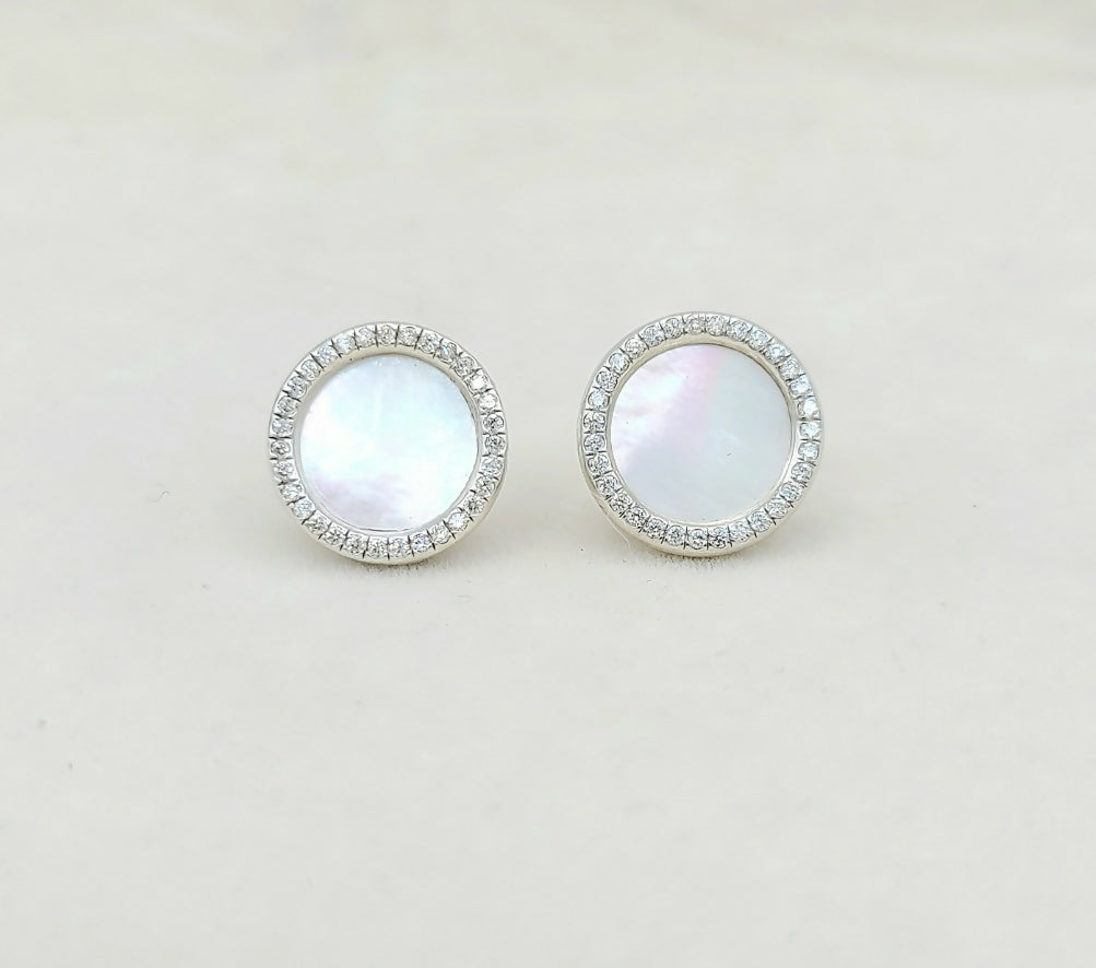 David Yurman Elements Button Earrings, Mother of Pearl & Diamond #