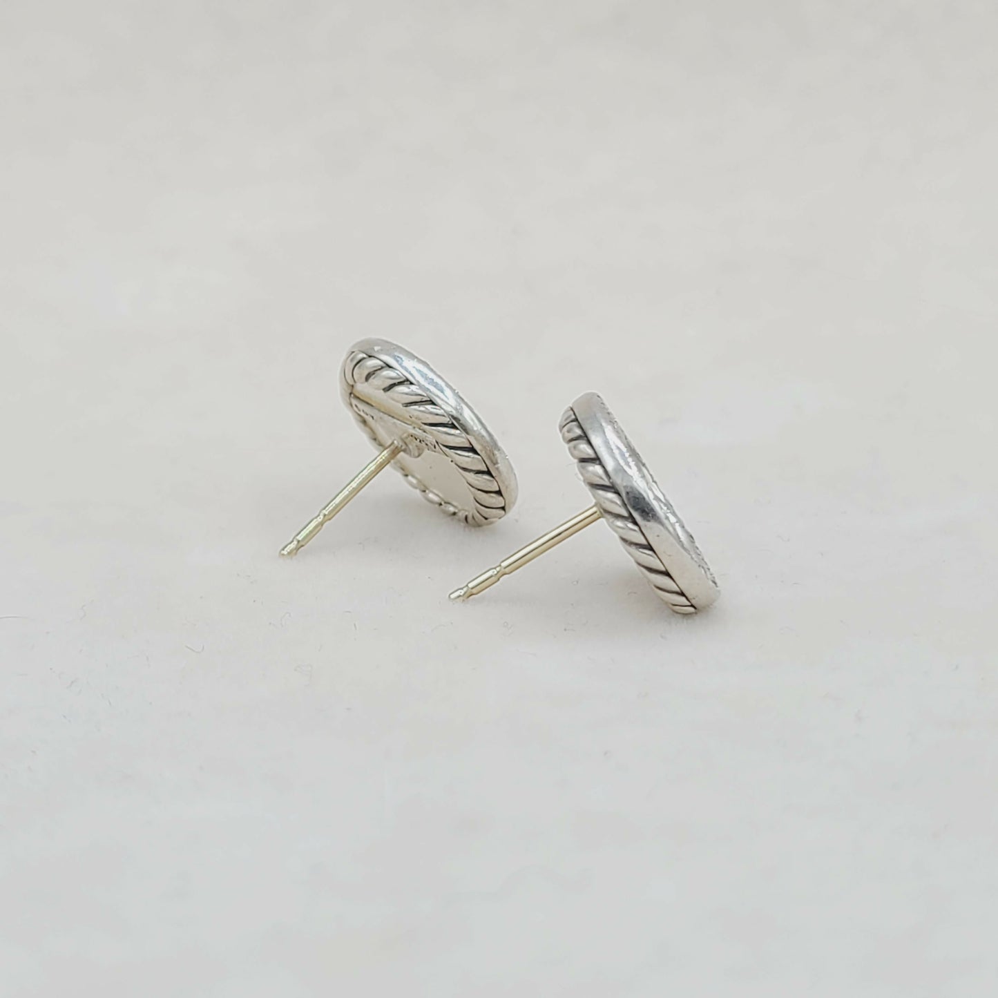 David Yurman Elements Button Earrings, Mother of Pearl & Diamond #