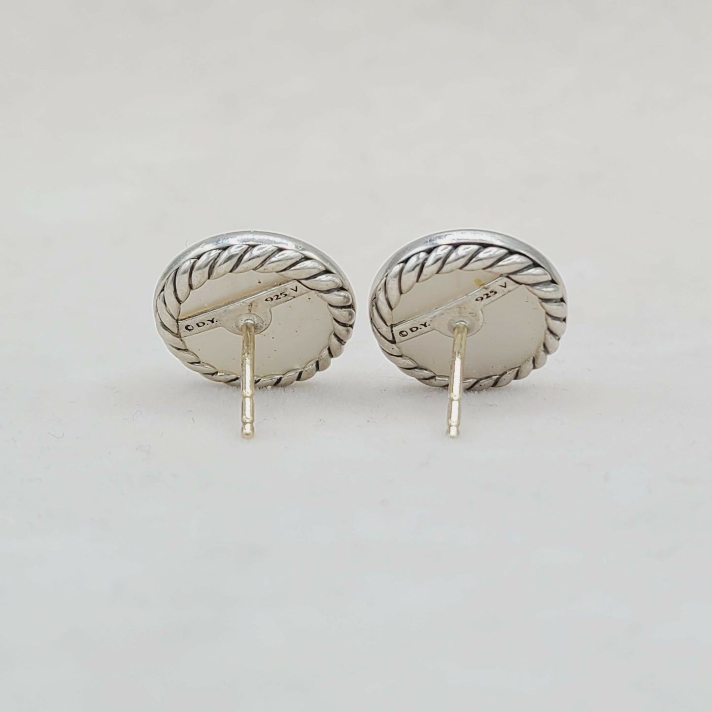 David Yurman Elements Button Earrings, Mother of Pearl & Diamond #