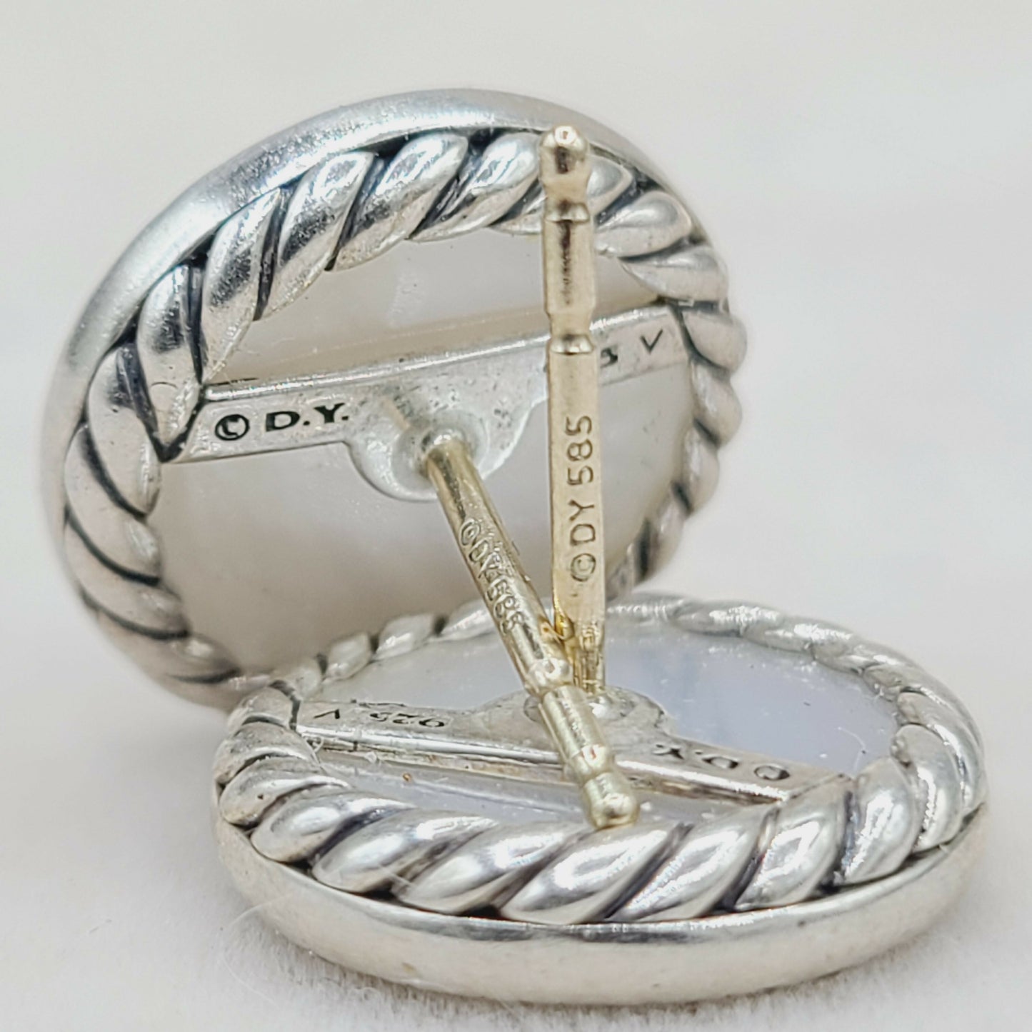 David Yurman Elements Button Earrings, Mother of Pearl & Diamond #