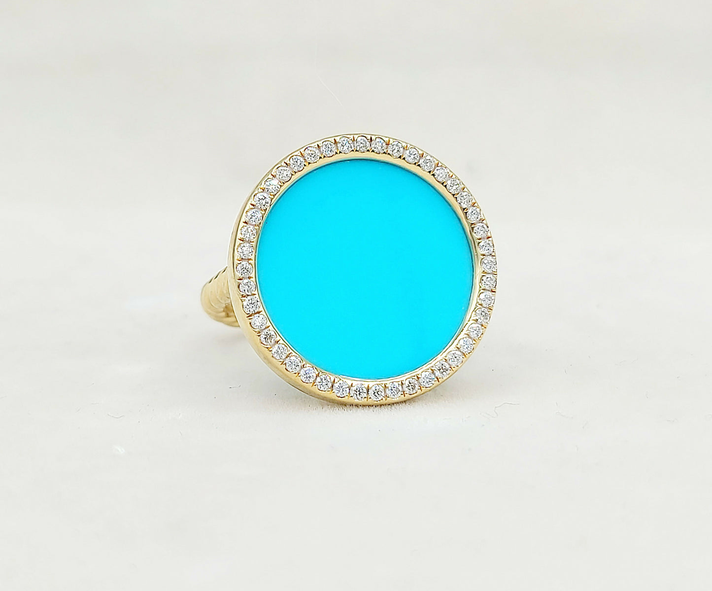David Yurman Elements Ring 18K Yellow Gold with Turquoise and Pave Diamonds
