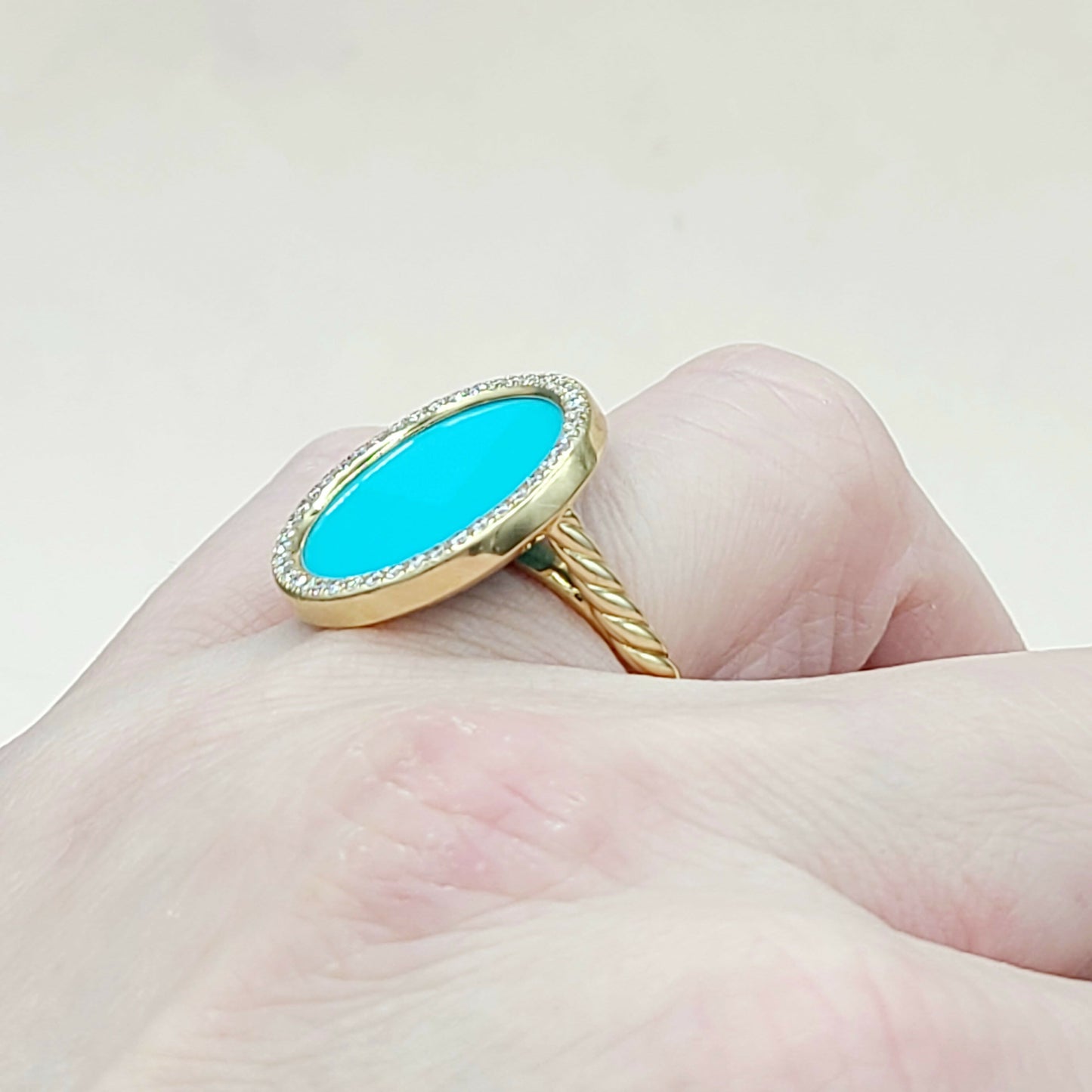 David Yurman Elements Ring 18K Yellow Gold with Turquoise and Pave Diamonds