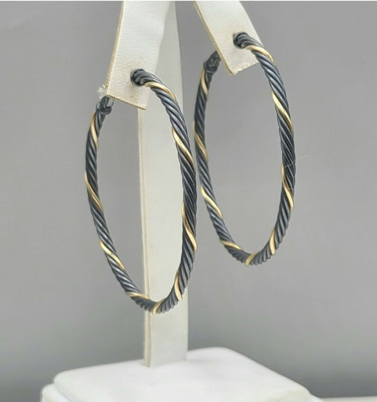 David Yurman Extra Large Hoop Earrings – Black & Gold