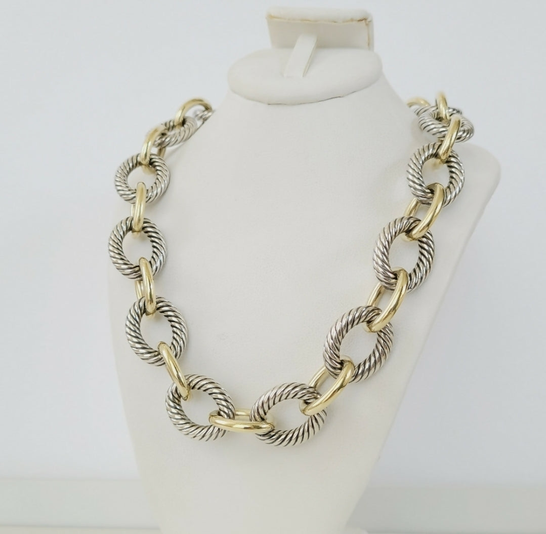 David Yurman Extra-Large Oval Link Necklace With Gold