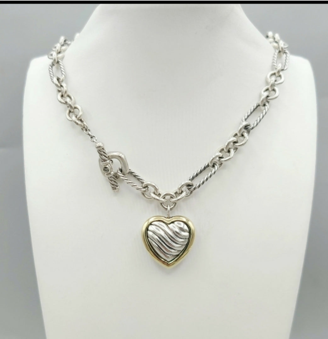 David Yurman Figaro Heart Charm Necklace AYW Luxury #