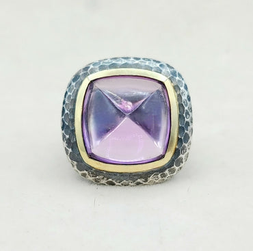 David Yurman Hammered Albion Ring – 17mm Amethyst & Gold